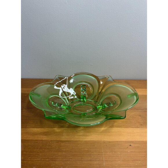 Heavy green glass fruit Bowl vase despression center piece art glass - Picture 1 of 7